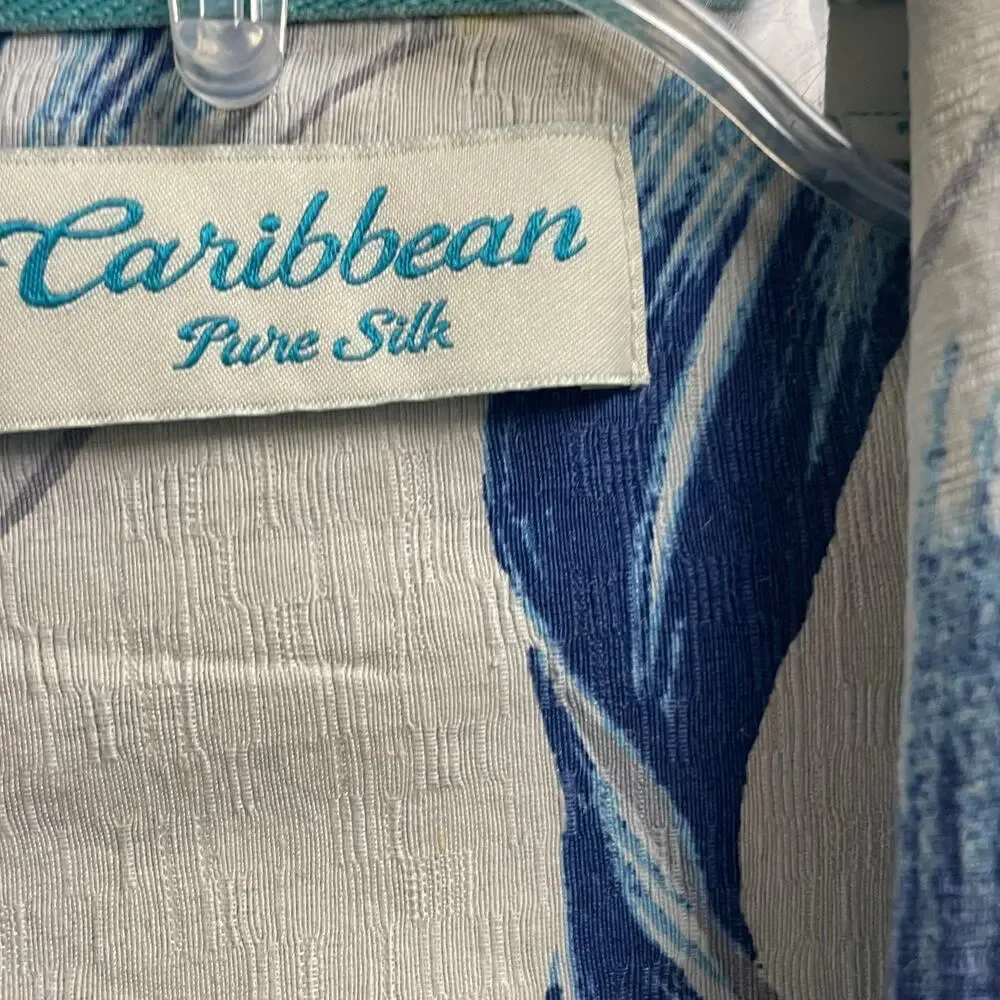 Caribbean Hawaiian Pure Silk Shirt Mens Size XL Button Down Lightweight Tropical
